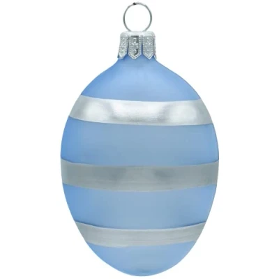 Image of Vitbis Transparent Pastel Eggs Hand Painted Glass Baubles Easter Christmas Tree Spring Decoration Kitchen Light Blue &amp; Golden Stripes Classic Design Pack of 3