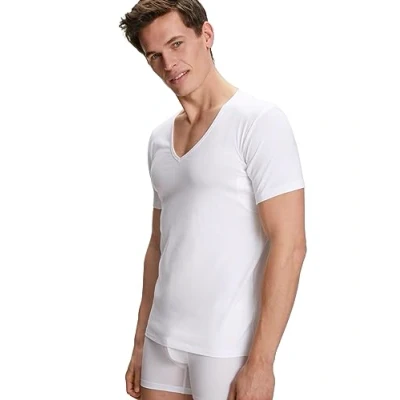 Image of FALKE Men&#039;s Daily Climate Control Outlast Deep V Neck M S/S Ts Cotton Quick Drying Pack of 1 Underwear, White (White 2000), L