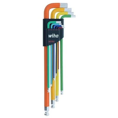 Image of Wiha 66980 9 Piece Ball End Color Coded Hex L Key Set Metric
