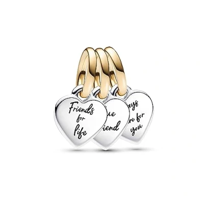 Image of Pandora Moments Triple hearts sterling silver and 14k gold plated splitable dangle