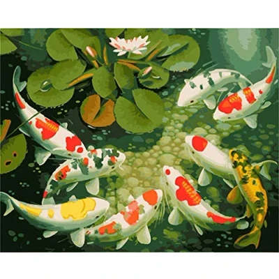 Image of Awesocrafts Paint by Numbers Kits, Koi Carp Lotus Pond Number Painting for Adults 16x20 inch (Carp, No Frame)