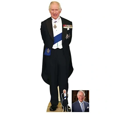 Image of BUNDLEZ 4 FANZ King Charles III with Medals Coronation Lifesize Cardboard Cutout/Standee/Standup includes mini cutout and 8x10 photo, 181 cm x 54 (SSC2195)