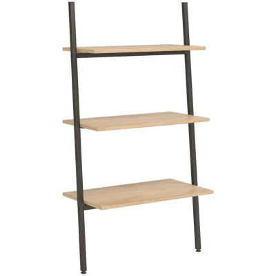 Image of vidaXL 3 Tier Leaning Shelf Light Brown and Black 64x34x116 cm