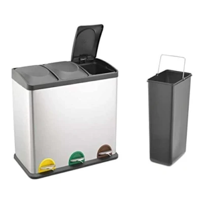 Image of EVRE Recycling Bin with Lids for Kitchen / 60 Litre Capacity 3 Compartments Waste Separation/Colour Coded (60L (3x20L))