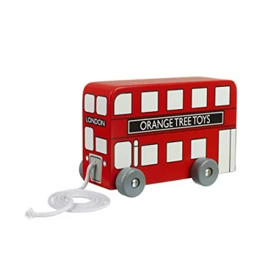 Image of London Bus Pull Along Toy Push and Toys For 1 Year Olds, Toddler Wooden Toys, Perfect 1st Birthday Gifts Boy Girl Early Development Activity by Orange Tree