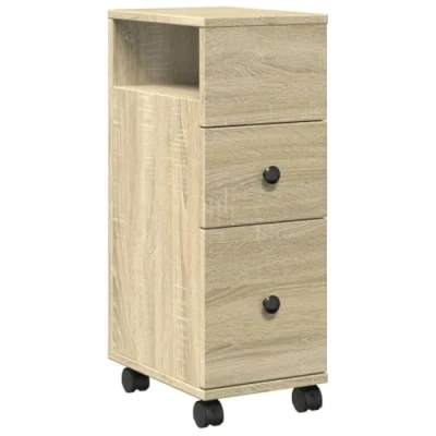 Image of vidaXL Narrow Bathroom Cupboard/Cabinet With Wheels Sonoma Oak Engineered Wood, 135 x 22 41 cm