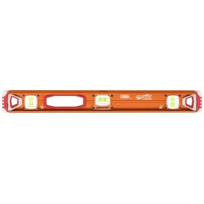 Image of Swanson Tool Co SVI24M 24 inch Savage Anodized Aluminum Magnetic I Beam Level with SUPERSHOCK™ End Caps and 3 Bubble Vials for 0/90/45 Measurements —Contractor Series,Black