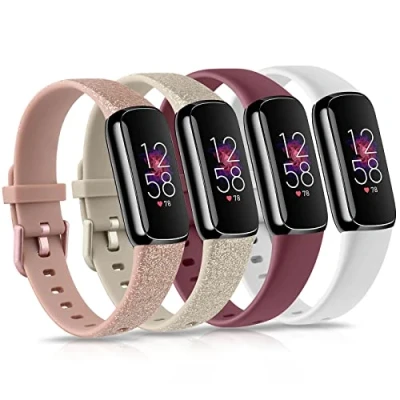 Image of WOOZ [4 Pack] Straps Compatible with Fitbit Luxe Strap, Classic Replacement Soft Silicone Sport Bands Wristband Colorful Band for Fitness Tracker (4 Pack D,Small)