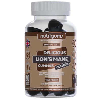 Image of Lion&#039;s Mane Mushroom 2500mg High Strength Complex Gummy Berry Flavour 60 Vegan Gummies Polysaccharides with VIT C, B5 and Black Pepper for Cognition &amp; Mood by NUTRIGUMS®