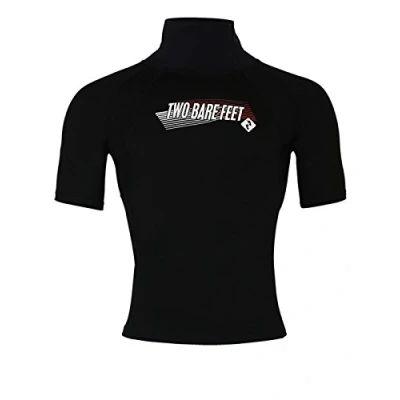 Image of Two Bare Feet Adults Thermal Fleece Lined Rash Vest Short Sleeve UV Protection Surf Base Layer, Wetsuit Swimming Tops for Surfing (Black Sleeve, XL)