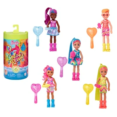 Image of Barbie Chelsea Color Reveal Doll with 6 Surprises, Neon Tie Dye Print &amp; Change; Gift for Kids 3 Years Older