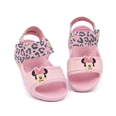 Image of Disney Minnie Mouse Kids Sandals Girls Pink Sliders with Supportive Strap Leopard Print Summer Pool &amp; Play Shoes for Toddlers Slip on Beach Footwear Fun Merchandise Gift Children
