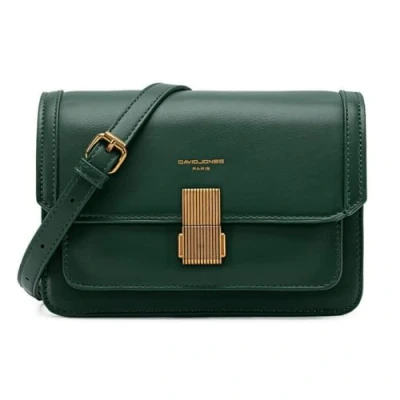 Image of David Jones Women&#039;s Small Shoulder Bag Hard PU Leather Flap Clutch City Evening Shopping Phone Fashion Elegant Trendy Chic, Green