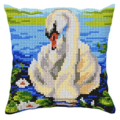 Image of Orchidea Cross Stitch: Cushion Kit, Swan, 40 x 40cm
