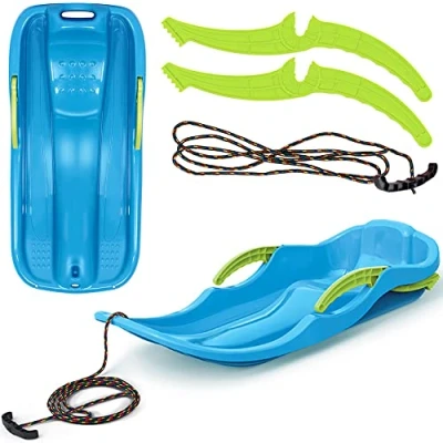 Image of Snow Slider Racer for Children Plastic Children&#039;s Bob Sledge Glider with Pull Rope and Brake (Blue)