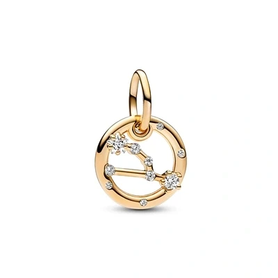 Image of Pandora Moments Taurus zodiac 14k gold plated dangle with clear cubic zirconia