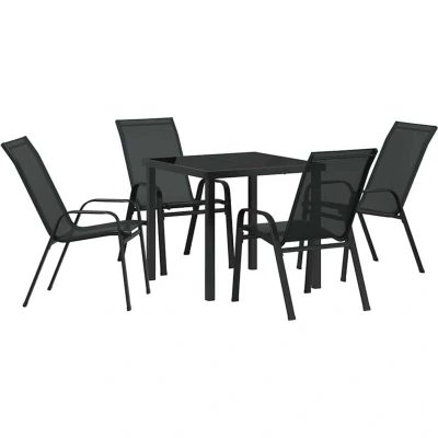 Image of vidaXL 5 Piece Garden Dining Set Black Textilene and Steel