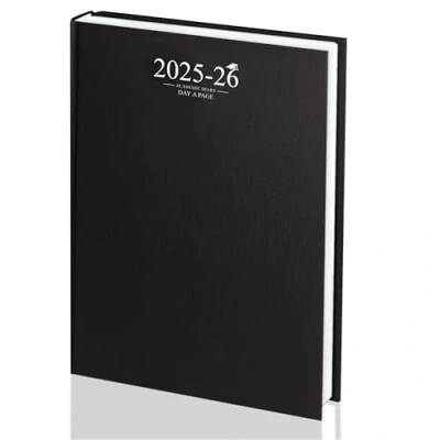 Image of Academic Diary 2024 2025 A4 Day A Page Student with Case Binding Black