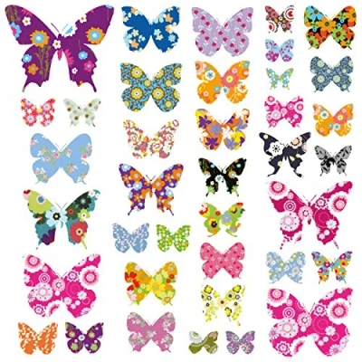 Image of DECOWALL DW 1201 38 Colourful Butterflies Kids Wall Stickers Decals Peel and Stick Removable for Nursery Bedroom Living Room Art murals Decorations