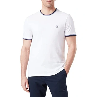 Image of Original Penguin Men&#039;s SS Sticker PETE Ringer TEE T Shirt, Bright White, Small