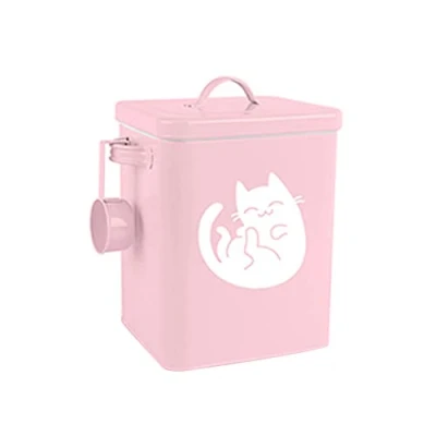 Image of Pcscevcr Dog Food Storage Container with Lid and Scoop, Metal Pet Bucket, Airtight Treat Container, Cute Cat Canister(Pink)