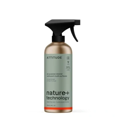Image of ATTITUDE Multi Purpose Cleaner, EWG Verified, Plant and Mineral Based Ingredients, Vegan Household Products, Refillable Aluminum Bottle, Orange Sage, 473 ml