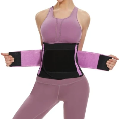 Image of SIHOHAN Waist Trainer Belt Sweat Cincher Trimmer Women Body Shaper Sports Slimming Band with Dual Adjustable Belly for Fitness Workout(Purple,S)
