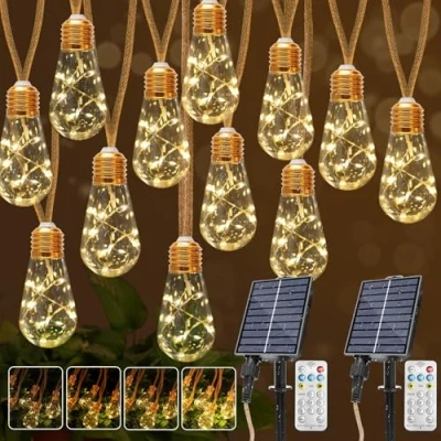 Image of Coomoors 2 PCS Solar String Lights Outdoor Garden, Total 16M 32 Shatterproof Bulbs IP65 Waterproof, 8 Modes Fairy Garden for Decorating, Yard, Tree, Christmas, Warm White