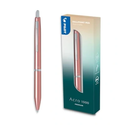 Image of PILOT Acro 1000 premium Ballpoint Pen in Pink Gold Gift Box Ultra Smooth Ink for Unmatched Writing Fluidity Refillable and retractable Black Medium Tip