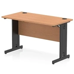 Image of Impulse 1200x600mm Straight Desk Oak Top Black Cable Managed Leg