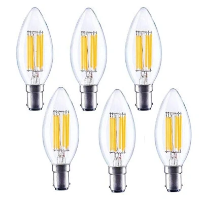 Image of HANCLLED B15 Dimmalbe LED Candle Bulbs Warm White 6W Vintage SBC Small Bayonet Cap Filament Bulb C35 Clear Decorative Lamp Light Energy Saving [6 Pack]