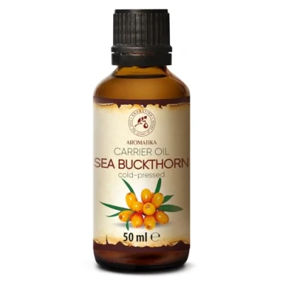 Image of Sea Buckthorn Oil 50ml Cold Pressed Hippophae Rhamnoides 100% Pure &amp; Natural Berry Oils for Face Hair Skin Сare Beauty Health Glass Bottle