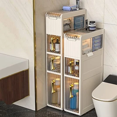 Image of Bathroom Cabinet with 3/4 Drawers, Slim Storage Unit, 3 Tier Slide Out Kitchen Trolley, Shelf, Slimline Cabinet, Narrow &amp; Compact Organiser,3