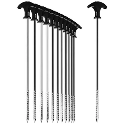 Image of com four® 12x tent pegs made of steel robust ground with thread for camping and outdoors ideal normal hard a T handle