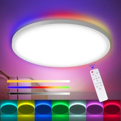 Image of Lamptobe RGB LED Ceiling Lights for Bedroom with Remote Control, 29CM 24W 3200LM 3000K 6000K Dimmable, Backlight, IP54 Bathroom Living Room, Kitchen, Kids Room