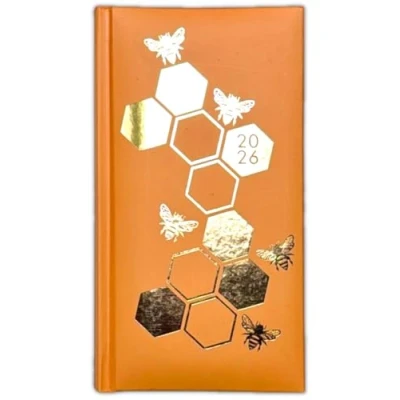 Image of 2025 Hardcover Diary Slim Planner Week To View Daisy Honeycomb Bee Green Yellow (Honey Bee)