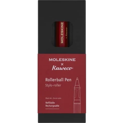 Image of Moleskine x Kaweco Rollerball Refillable Pen in ABS plastic for Writers, Note takers, Refill 0.7 mm with Black Ink Included, Color Red