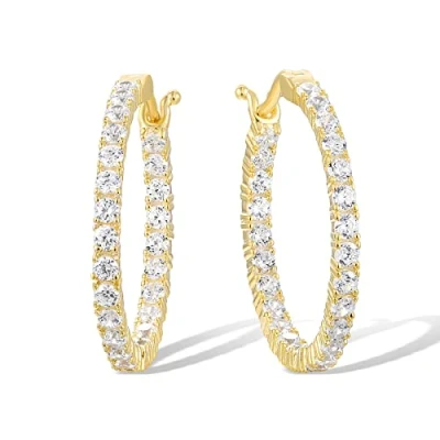 Image of Santuzza 925 Sterling Silver Huggie Hoop Earrings 3.22 CT White Cubic Zirconia Cuff Pierced Earring (Gold Plated)