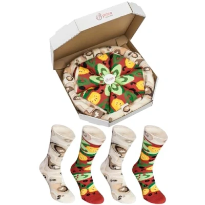 Image of Rainbow Socks Man Woman Pizza Box Vegetarian 4 Pairs Size 7,5 11