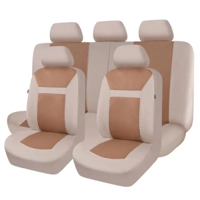Image of Flying Banner Breathable Jacquard Car Seat Covers Full Set Universal Fit Airbag Compatible Protector (Beige)