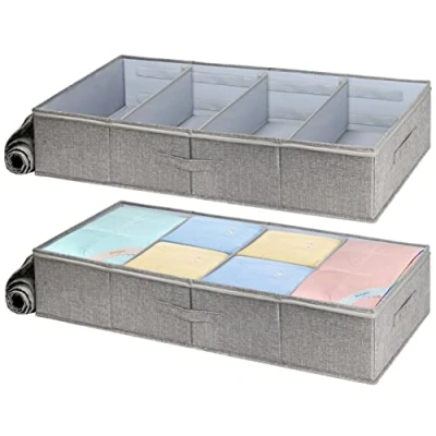 Image of JUPELI Under Bed Storage, 2 Pack 50L Underbed Storage Boxes with Lids &amp; Adjustable Dividers, Organiser W/Clear Panel 3 Reinforced Handles for Clothes Blankets Bedding Pillows Shoes