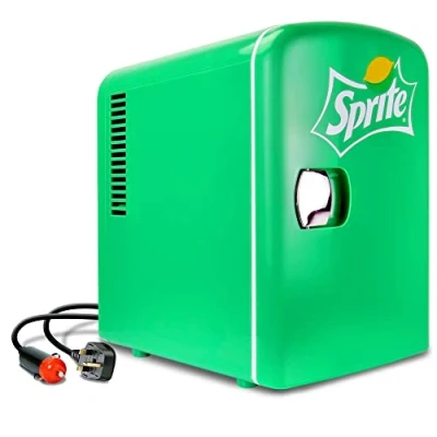 Image of Coca Cola Sprite Mini Fridge For Bedrooms 4L Small 6 Can Table Top Quiet Fridges Skincare Food Drinks Kids Home Car &amp; Travel 12v Portable Cooler Warmer Refrigerator, Green