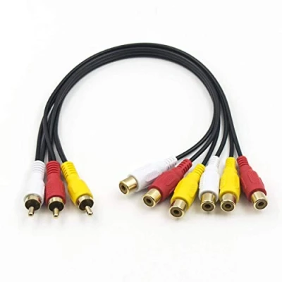Image of Duttek RCA Splitter Cable, 3 Male Jack to 6 Female Plug Y Extension Audio Video AV Adapter Cable 30cm/11.8 Inch