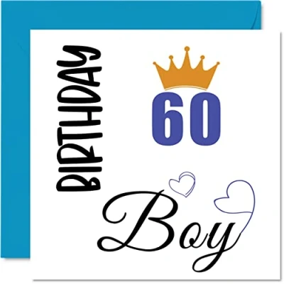 Image of 60th Birthday Card for Men Boy Happy Cards 60 Year Old Man Grandad Grandpa Step Dad Uncle Brother, 145mm x Sixty Sixtieth Bday Greeting Gift