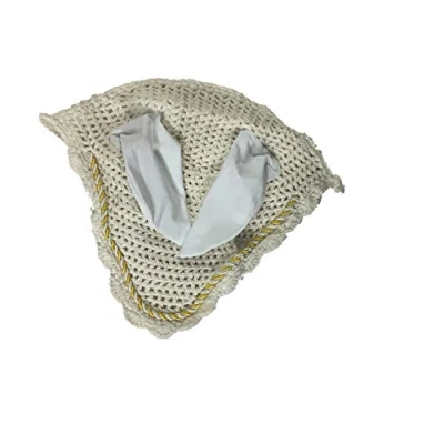 Image of Spire Horse Soft Crochet Breathable Cotton Ear Net Hood Protector Bonnets (Pony, White)