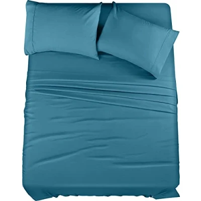 Image of Utopia Bedding Full Bed Sheets Set 4 Piece Brushed Microfiber Shrinkage and Fade Resistant Easy Care (Full, Denim Blue)