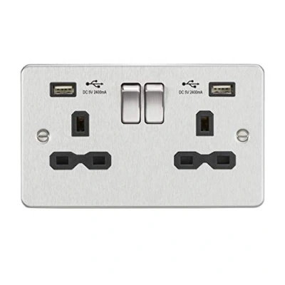Image of KnightsBridge 13A 2G switched socket with dual USB charger A + (2.4A) Brushed chrome black insert
