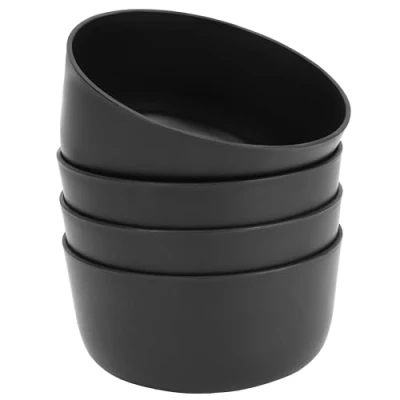 Image of BELLE VOUS 4 Pack of Black Plastic Reusable Serving Bowls 1000ml/34oz Cereal Bowl Set Unbreakable, BPA Free, Lightweight for Soup, Pasta, Noodles and Salad Microwave &amp; Dishwasher Safe