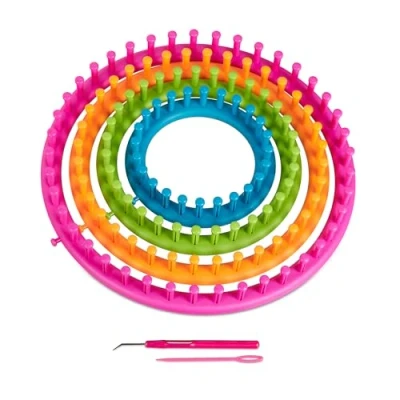Image of Relaxdays Knitting Loom Set, 4 Frames, Round Rings, Children &amp; Adults, Hat Scarf, ø 28cm, 24cm, 19cm, 14cm, Colourful