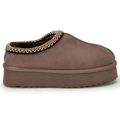 Image of Polar Women s Platform Slippers Faux Suede with Sheepskin, Flexible Waterproof Anti Slip Rubber Soles, Aztec Fur Lined Ons, Winter Ladies Walking Shoes for Indoor &amp; Outdoor Mocha UK 4